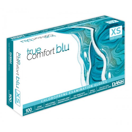 True Comfort® Blu Chloroprene Exam Gloves Palm: 2.4 Mil | Finger: 3.1 Mil (Case of 10 boxes)