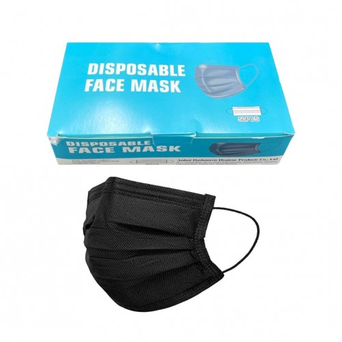 Anhui Disposable Earloop Face Masks 3-Ply Black 50/Bx