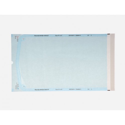 Sterilization Pouch, Class 4, Self-Sealing, Blue Film, 9" x 15" 200/Pack, 100537