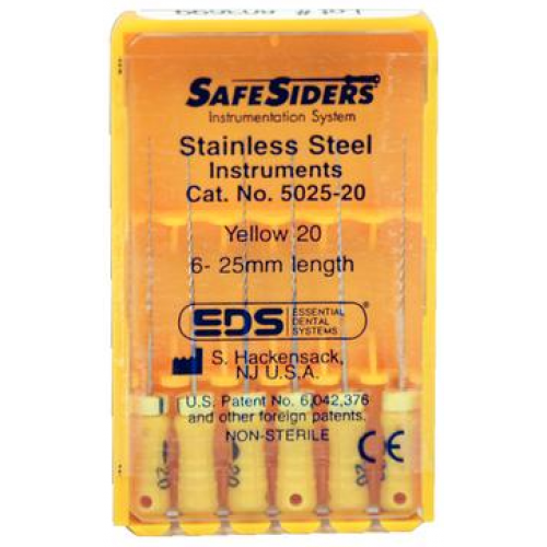 SafeSider Stainless-Steel Hand Reamers, 25 mm, 0.02 Taper, # 20, Yellow, 6/Pk, 5025-20