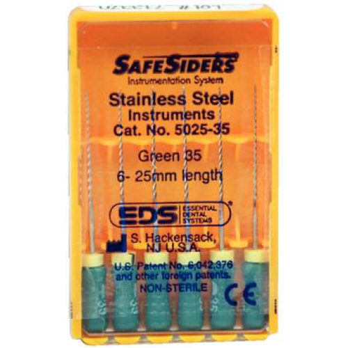 SafeSider Stainless-Steel Hand Reamers, 25 mm, 0.02 Taper, # 35, Green, 6/Pk, 5025-35